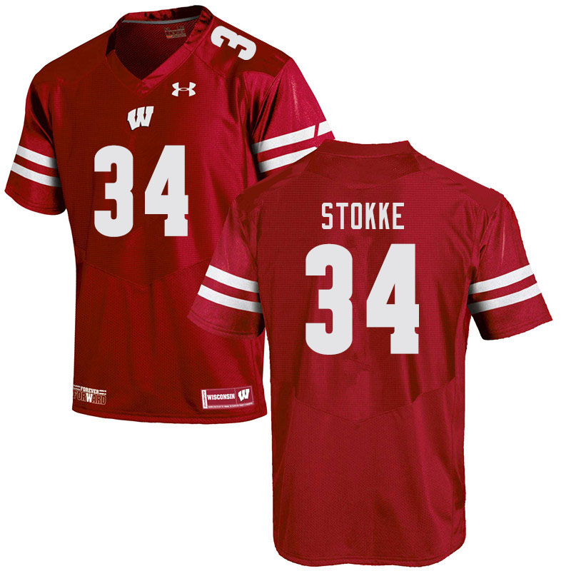 Men #34 Mason Stokke Wisconsin Badgers College Football Jerseys Sale-Red